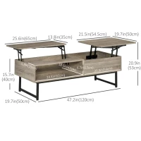 HOMCOM Modern Lift Top Coffee Table with Hidden Storage Compartment and Metal Frame, Convertible Console Tea Desk for Living Room, Grey(m-3)