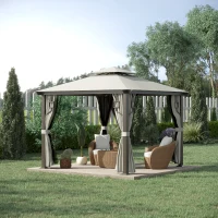 Outsunny 10' x 10' Patio Gazebo, Double Roof Outdoor Gazebo with Privacy Curtains, Mesh Netting, Aluminum Frame Outdoor Canopy Shelter, Cream White(m-10)