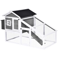 PawHut Deluxe Chicken Coop Small Animal Habitat Hen House with Outdoor Run Resting Nesting Box Removable Tray Waterproof Asphalt Roof Lockable Door(m-11)