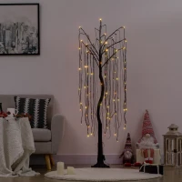 HOMCOM 5 ft Artificial Willow Tree Light with Pre-Lit LED Light for Home Party, Indoor and Covered Outdoor Use(m-8)