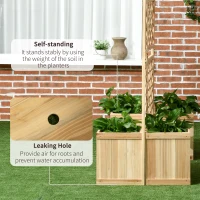 Outsunny Freestanding Outdoor Privacy Screen with 4 Self-Draining Raised Garden Beds, 3 Hinged Privacy Panels for Hot Tub, Pool, Patio, Backyard, Deck, Natural Wood(m-6)