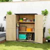 Outsunny Wood Storage Shed, Outdoor Garden Shed with Asphalt Roof, 2 Shelves, Lockable Doors and Adjustable Feet, Natural(m-10)