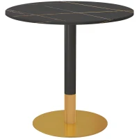 HOMCOM Round Dining Table, Modern Dining Room Table with Faux Marble Top, Steel Base, Space Saving Small Kitchen Table, Black(m-10)
