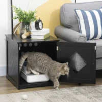 PawHut Cat Litter Box Enclosure End Table, Indoor Cat Washroom with Magnetic Door, Hidden Litter Box Nightstand with Large Tabletop, Easy Assembly, Black(m-8)