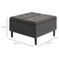 HOMCOM 30" Square Storage Ottoman, Upholstered Ottoman Coffee Table with Lift Top, Button Tufted and Wood Legs, Accent Footstool for Living Room, Dark Gray(m-3)
