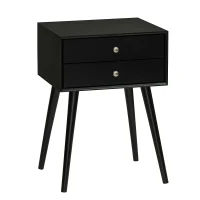 HOMCOM Side Table, Modern End Table with 2 Pull Out Drawers, Side Table with Display Tabletop and Solid Acacia Legs, Black(m-1)