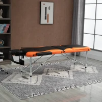 HOMCOM 85" 3 Section Foldable Massage Table Professional Salon SPA Facial Couch Bed (Black/Orange)(m-1)