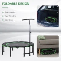 Soozier 48" Silent Mini Trampoline with Adjustable Handle Bar Fitness Trampoline Bungee Rebounder Jumping Cardio Trainer Workout for Adults or Teens Jump Exercise Equipment Green(m-7)