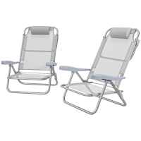Outsunny Set of 2 Fishing Chairs, Camping Chairs with Adjustable Backrest and Headrest, Folding Chair for Outdoor, Light Grey(m-2)