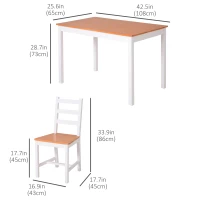 HOMCOM Dining Table Set for 4, 5 Piece Pine Wood Kitchen Table with High Back Chairs, Rectangular Table and 4 Armless Chair, White and Natural Wood(m-3)