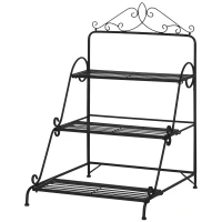 Outsunny Outdoor Plant Stand, 3 Tier Metal Plant Shelf, Stair Style Flower Stand, Plant Display Storage Organizer for Indoor Outdoor Patio Balcony Yard(m-11)