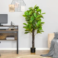 HOMCOM 5FT Artificial Fiddle Leaf Fig Tree Faux Decorative Plant in Nursery Pot for Indoor Outdoor Décor(m-8)