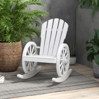 Outsunny Patio Wooden Rocking Chair, Wagon Outdoor Rocker Chair with Slatted Design and Wheel Armrests for Garden, White(m-8)