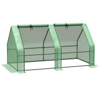 Outsunny 6' x 3' x 3' Mini Greenhouse with Zippered Doors & Roll-up Windows, Portable Plant Hot House with Durable PE Cover, Water Resistant, UV Protected for Outdoor Flowers, Vegetables, Green(m-1)