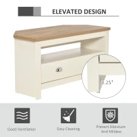 HOMCOM Corner TV Stand Up To 50", Entertainment Center TV Console Table with Drawers and Open Storage Compartment for Living Room, White(m-5)