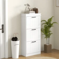 HOMCOM Slim Shoe Cabinet with 3 Flip Drawers and Adjustable Shelves, Narrow Shoe Cabinet for 15 Pairs of Shoes, White(m-8)