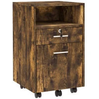 Vinsetto Small Filing Cabinet with 2 Drawers, Lockable Home Office Storage Cabinets on Wheels for A4, Letter Size, Rustic Brown(m-2)