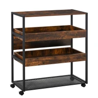 HOMCOM Industrial Kitchen Rolling Cart on Wheels, 4-Tier Utility Cart with Pull-out Open Shelves and Mesh Bottom, Microwave Stand for Dining & Living Room, Rustic Brown(m-11)