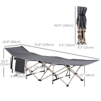 Outsunny Folding Camping Cot for Adults with Carry Bag, Side Pocket, Outdoor Portable Sleeping Bed for Travel Camp Vocation, Grey(m-3)