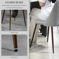 HOMCOM Upholstered Dining Chairs Set of 6, Velvet Accent Chair with Back and Wood-grain Steel Leg for Kitchen, Grey(m-6)