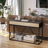 HOMCOM Console Table, Hallway Table with 2 Drawers, Steel Frame Sofa Table for Entrance and Living Room, Black(m-9)