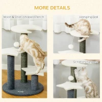 PawHut 30" Cat Tree Kitty Activity Center Climbing Toy Rest Pet Furniture with Sisal Scratching Post Moon Star Shaped Perch Hanging Ball Grey, White(m-5)