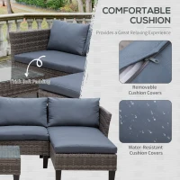 Outsunny 3 Piece Wicker Patio Furniture Set Outdoor Sofa Set with Glass Tabletop, Cushions Metal Frame for Balcony, Patio, Grey(m-5)