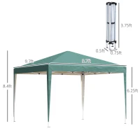 Outsunny 10' x 10' Easy Pop Up Canopy Gazebo Party Tent Shelter - Green(m-3)