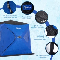 Outsunny 2 Person Insulated Ice Fishing Shelter Pop-Up Portable Ice Fishing Tent with Carry Bag and Anchors for Lowest Temps -22℉, Dark Blue(m-6)