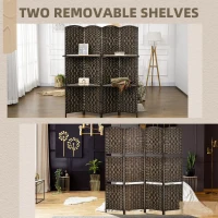 HOMCOM 5.6 Ft Tall Folding Room Divider with Storage Shelves, 4 Panel Portable Privacy Screen for Home Office, Bedroom, Brown(m-5)