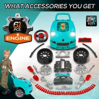 Qaba Mechanic Kids Truck Engine Toy Set, Car Service Play Set, Teal(m-6)