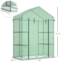 Outsunny 56" x 29" x 77" Walk-in Greenhouse, Garden Hot House with 3 Tier Shleves, Roll-Up Door and PE Cover, Green(m-3)
