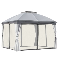 Outsunny 10' x 12' Outdoor Gazebo, Patio Gazebo Canopy Shelter w/Double Vented Roof, Zippered Mesh Sidewalls, Solid Steel Frame, Grey