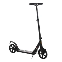 Soozier Foldable Kick Scooter Height Adjustable Ride On Bike with Real Wheel Brake, Dual Shock-Absorbing, Kickstand, and 7.75'' Big Wheels For 14+ Teens Adult, Black(m-11)