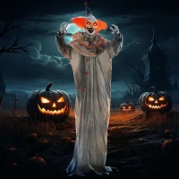 HOMCOM 6' Life Size Orange Haired Clown, Outdoor Halloween Decoration Animatronic, Sound and Motion Activated Light Up Eyes(m-10)