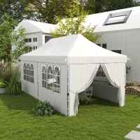 Outsunny 20x10 Pop Up Canopy with 6 Removable Sidewall, Carry Bag and 6 Sand Bags, Height Adjustable Instant Sun Shelter, White(m-1)
