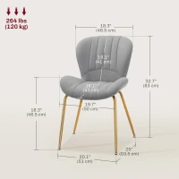 HOMCOM Dining Chairs Set of 2, Modern Accent Chair with Cushioned Backrest, Upholstery for Living Room, Grey(m-3)