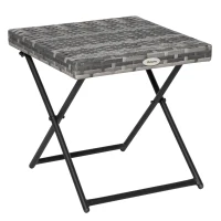 Outsunny Rattan Coffee Table Folding Patio Outdoor Side Table Wicker for Balcony, Porch, Poolside, 15.75"x15.75"x15.75", Grey(m-2)