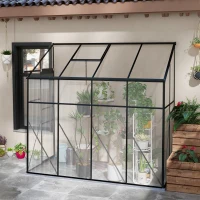 Outsunny 8' x 4' Walk-in Polycarbonate Greenhouse, Lean-to Aluminum Green House with Rain Gutter and Foundation, Black(m-10)