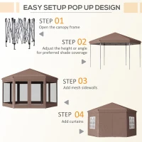 Outsunny 13 x 11.3ft Portable Pop-up Gazebo, Hexagon Adjustable Height Folding Canopy Tent with Carrying Bag for Outdoor Wedding Party, Brown(m-4)