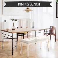 HOMCOM 43" Upholstered Entryway Bench, Linen Fabric Ottoman Stool with Button Tufted Seat, and Rubber Wood Legs for Living Room, Bedroom, or Hallway, Beige(m-6)