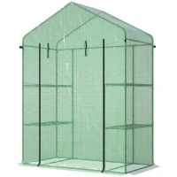 Outsunny 3-Tier Mini Greenhouse, Walk-in Greenhouse, Garden Hot House with 4 Shelves, Roll-Up Door and Weatherized Cover, 56" x 29" x 77", Dark Green(m-11)