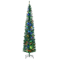 HOMCOM 7.5' Artificial Pencil Christmas Trees Holiday Decoration with Colourful LED Lights, Steel Base, Skinny Shape(m-2)