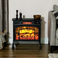 HOMCOM Electric Fireplace Stove, Infrared Fireplace Heater with Realistic Flame & Adjustable Temperature, 1500W, Black(m-2)