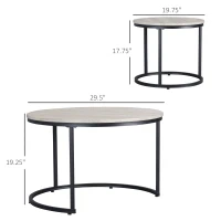 HOMCOM Round Nesting Tables Set of 2, Stacking Coffee Table Set with Metal Frame for Living Room, Grey(m-3)
