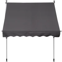 Outsunny 6.6'x5' Manual Retractable Patio Awning Window Door Sun Shade Deck Canopy Shelter Water Resistant UV Protector Grey(m-11)