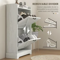 HOMCOM Slim Shoe Storage Cabinet, Farmhouse Shoe Cabinet with 2 Flip Drawers, Adjustable Shelves for 8 Pairs, Distressed White(m-7)