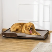 PawHut Elevated Dog Bed Frame, Furniture Style Pet Sofa, Modern Portable Cat Lounge, with Soft Cushion, Washable Cover, Steel Legs, for Large Dog, Brown(m-8)