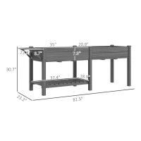 Outsunny Wood Raised Garden Box, Elevated Garden Bed with Side Table, Bottom Shelf, Bed Liners and Drainage Holes, Gray(m-3)