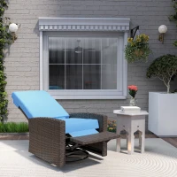 Outsunny Outdoor Wicker Swivel Recliner Chair, Lifting Footrest, 360° Rotating Basic, Water-resistant Cushions, Sky Blue(m-9)